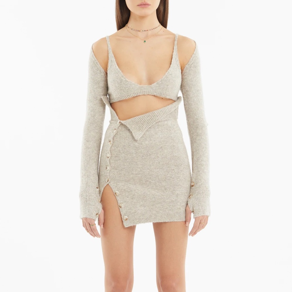 Ruve shop oatmeal knit button up mini skirt